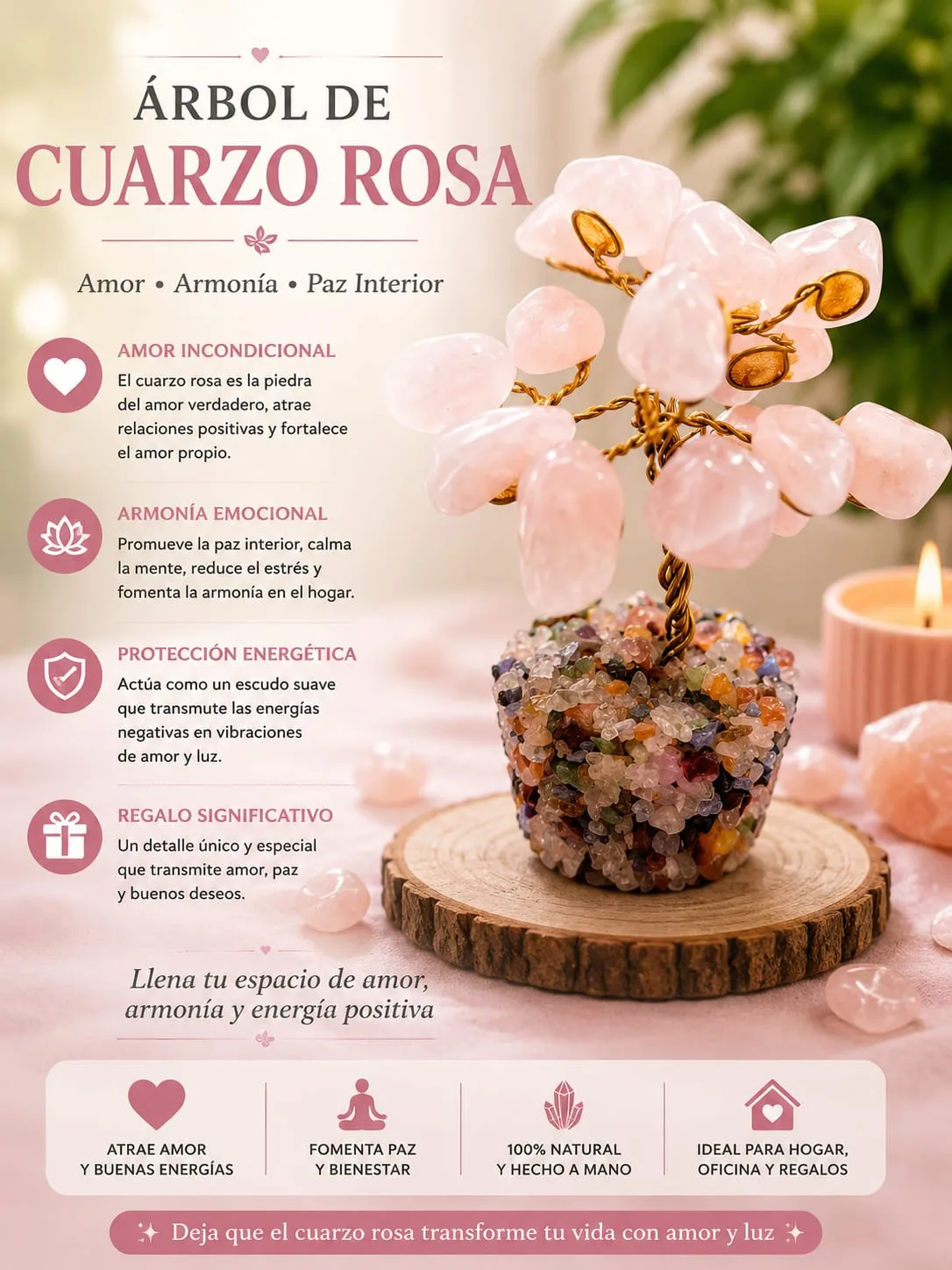 Árbol de la Vida con Base de Cuarzos Molidos