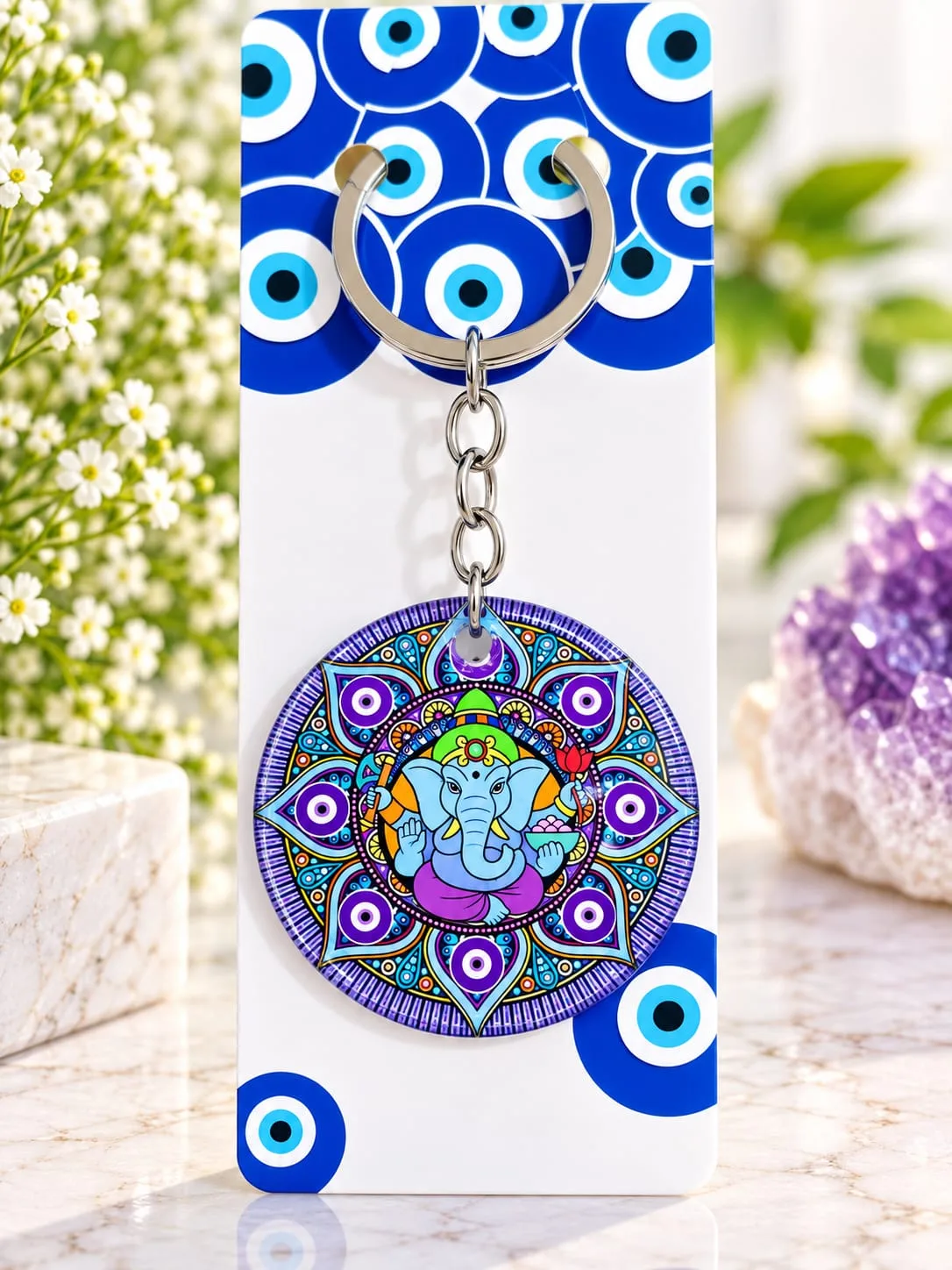 Llavero de Ganesha en Mandala con Ojos Turcos