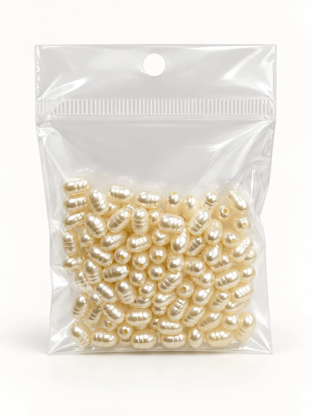 Cuenta Perla Acrílica Crema Perlado Ovalada 9mm
