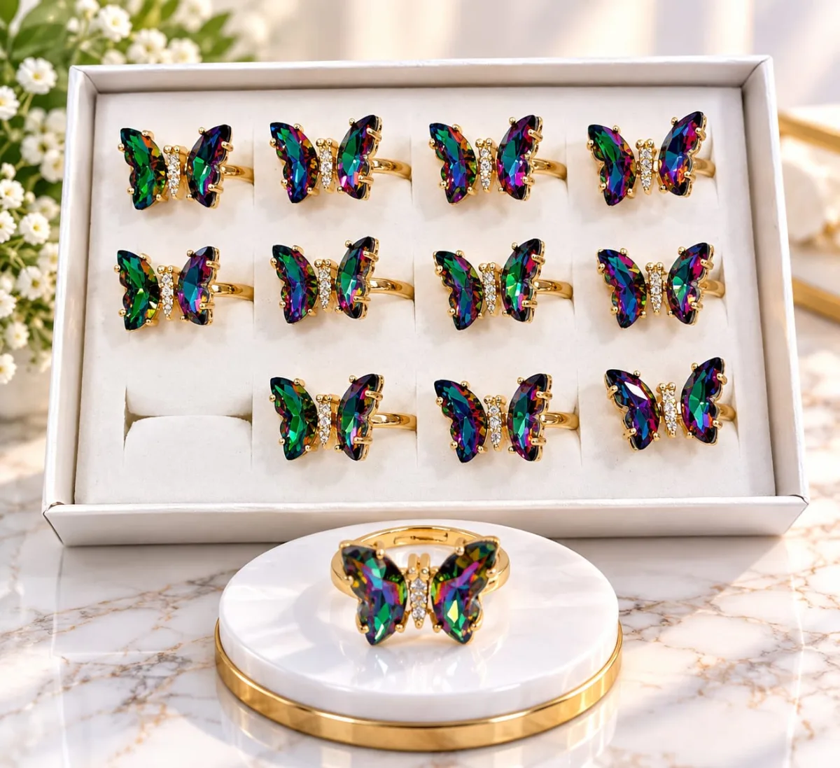 Anillo Ajustable Mariposa Multicolor Tornasol