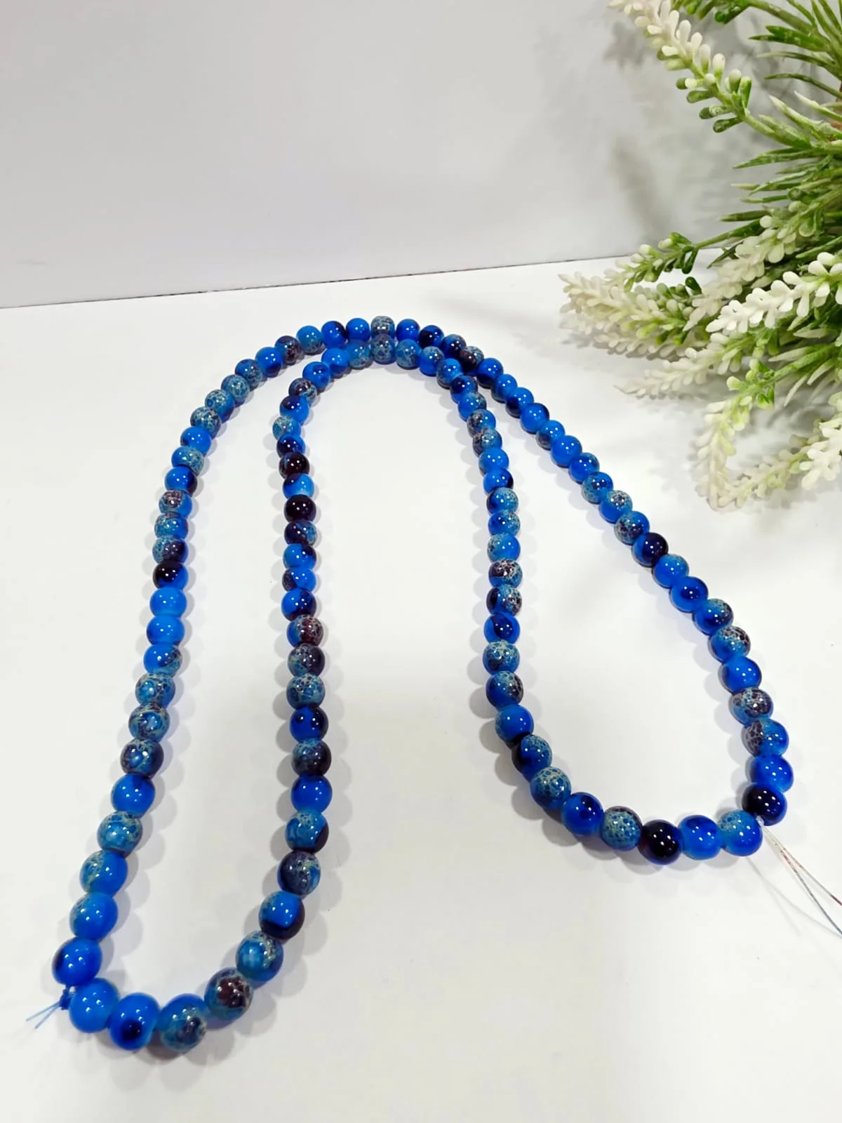 Cuentas de Perlas de Vidrio Jaspeado Azul 8mm