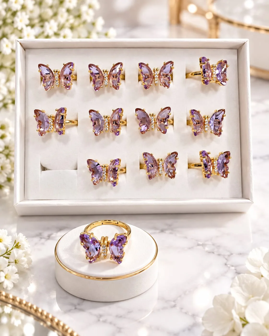 Anillo Ajustable Mariposa Morado