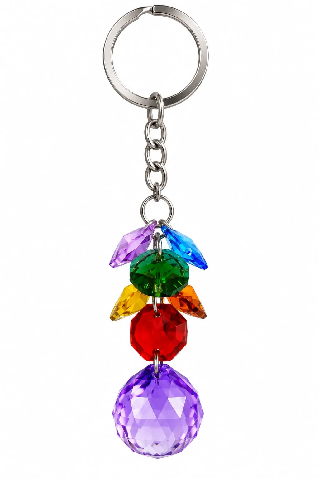 Llavero de Prismas Multicolor con Bola Violeta