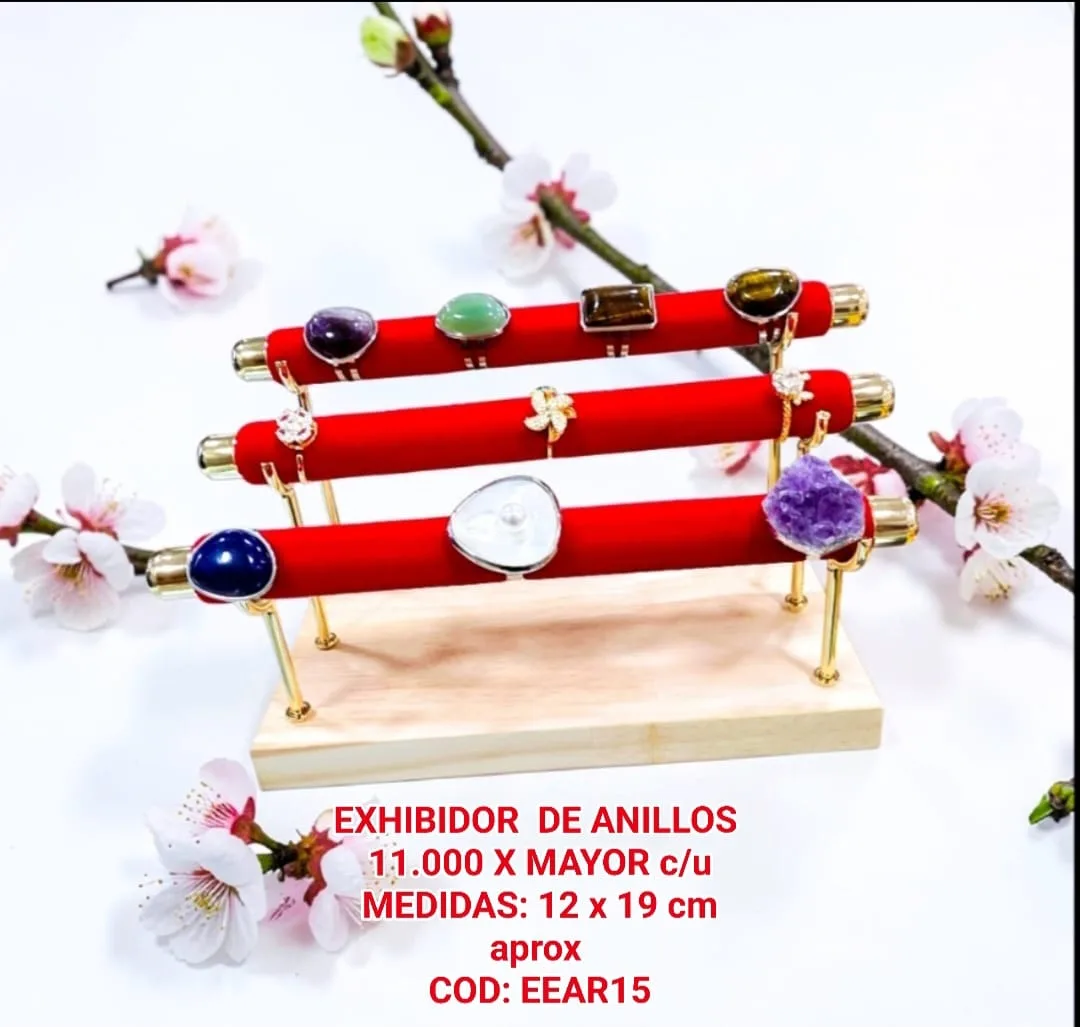 Exhibidor Triple de Anillos (Rojo)