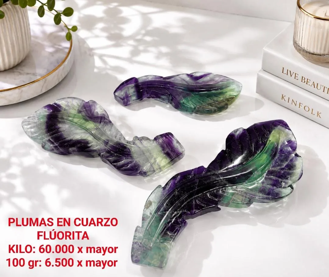 Plumas en Cuarzo Flúorita