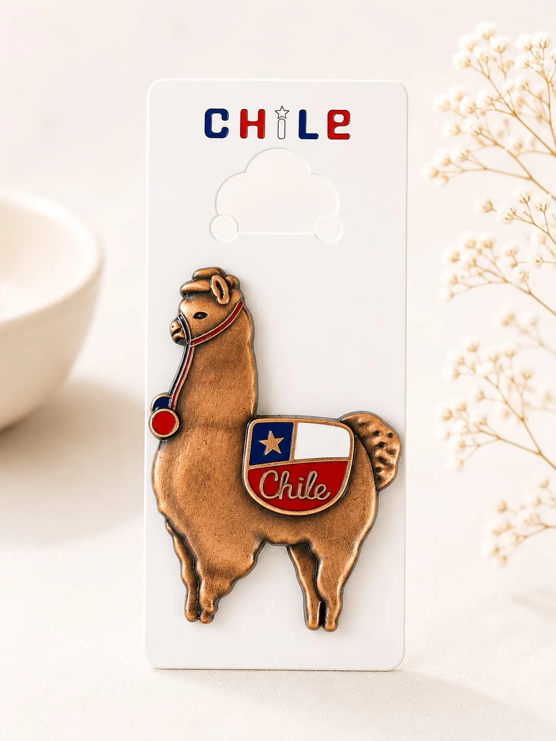 Souvenir Chile - Imán Llama con Bandera de Chile