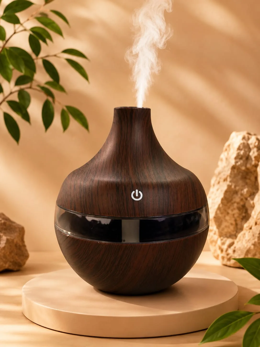 Difusor Humidificador de Madera Oscura, Diseño Liso