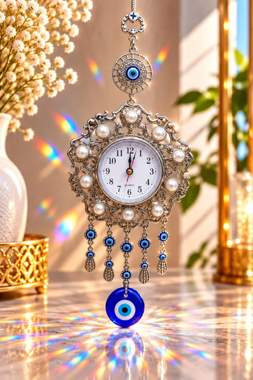 Reloj Colgante Ojo Turco con Perlas