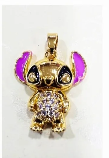 Colgante de Stitch de Rodio - Dorado/morado con circonias en cuerpo