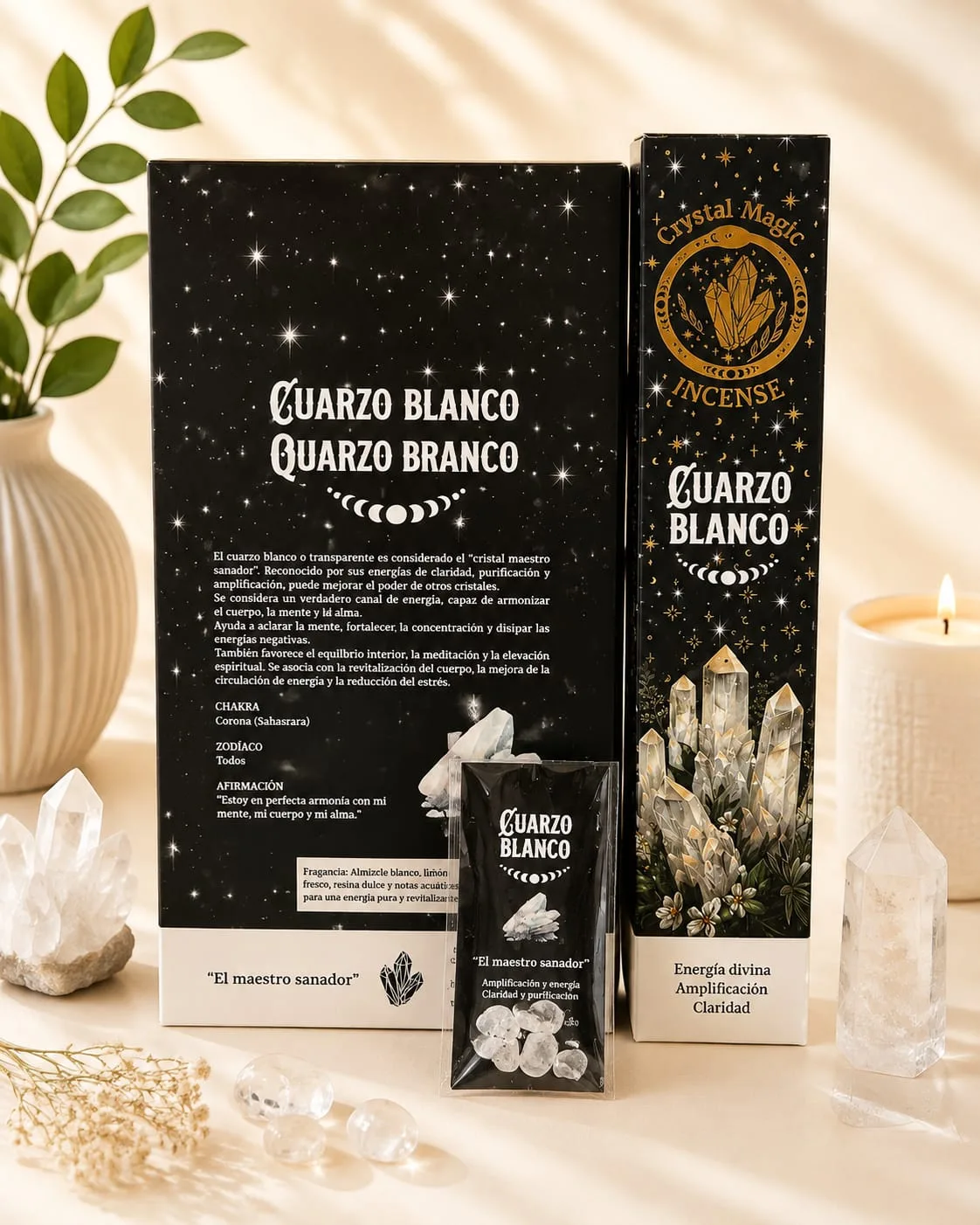 Incienso con Cristal Cuarzo Blanco