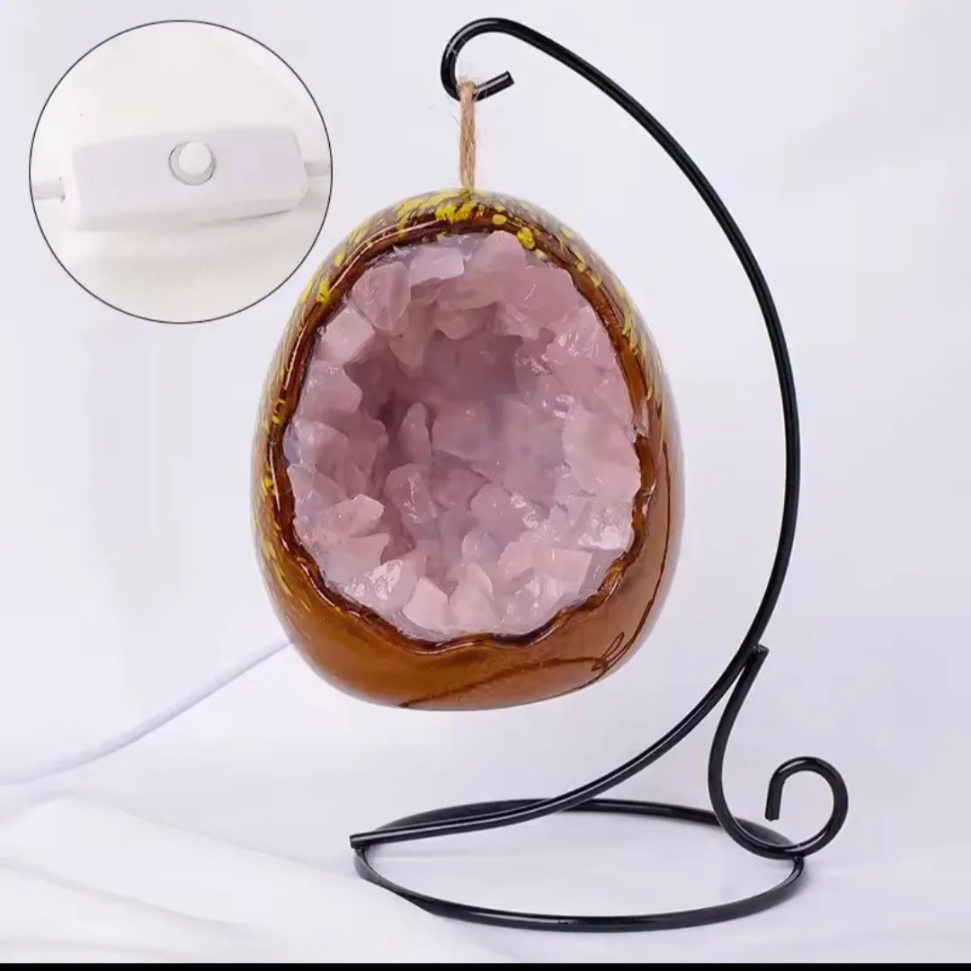 Lámpara Colgante Geoda de Cuarzo Rosado