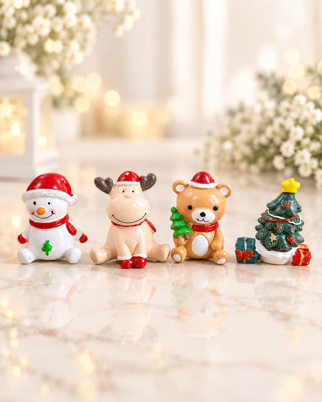 Set de Figuras Navideñas (Muñeco de Nieve, Reno, Oso y Árbol)