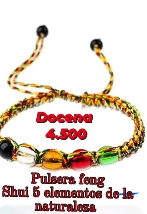 Pack 12 Pulsera Holística Feng Shui de los 5 Elementos en Cordón Siete Colores