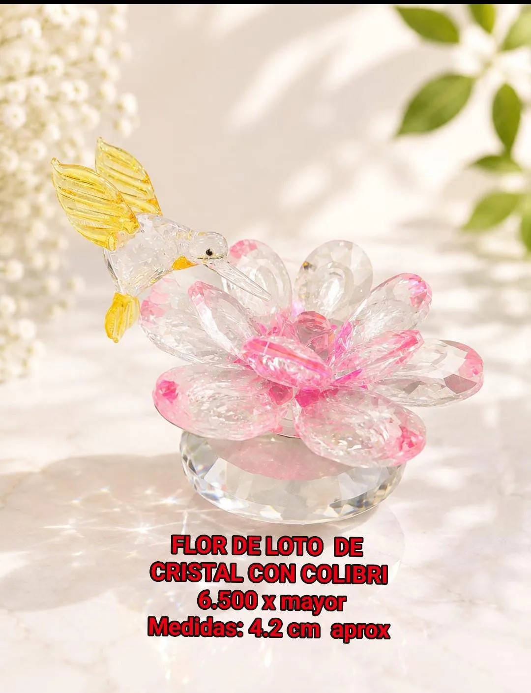 Flor de Loto de Cristal con Colibrí
