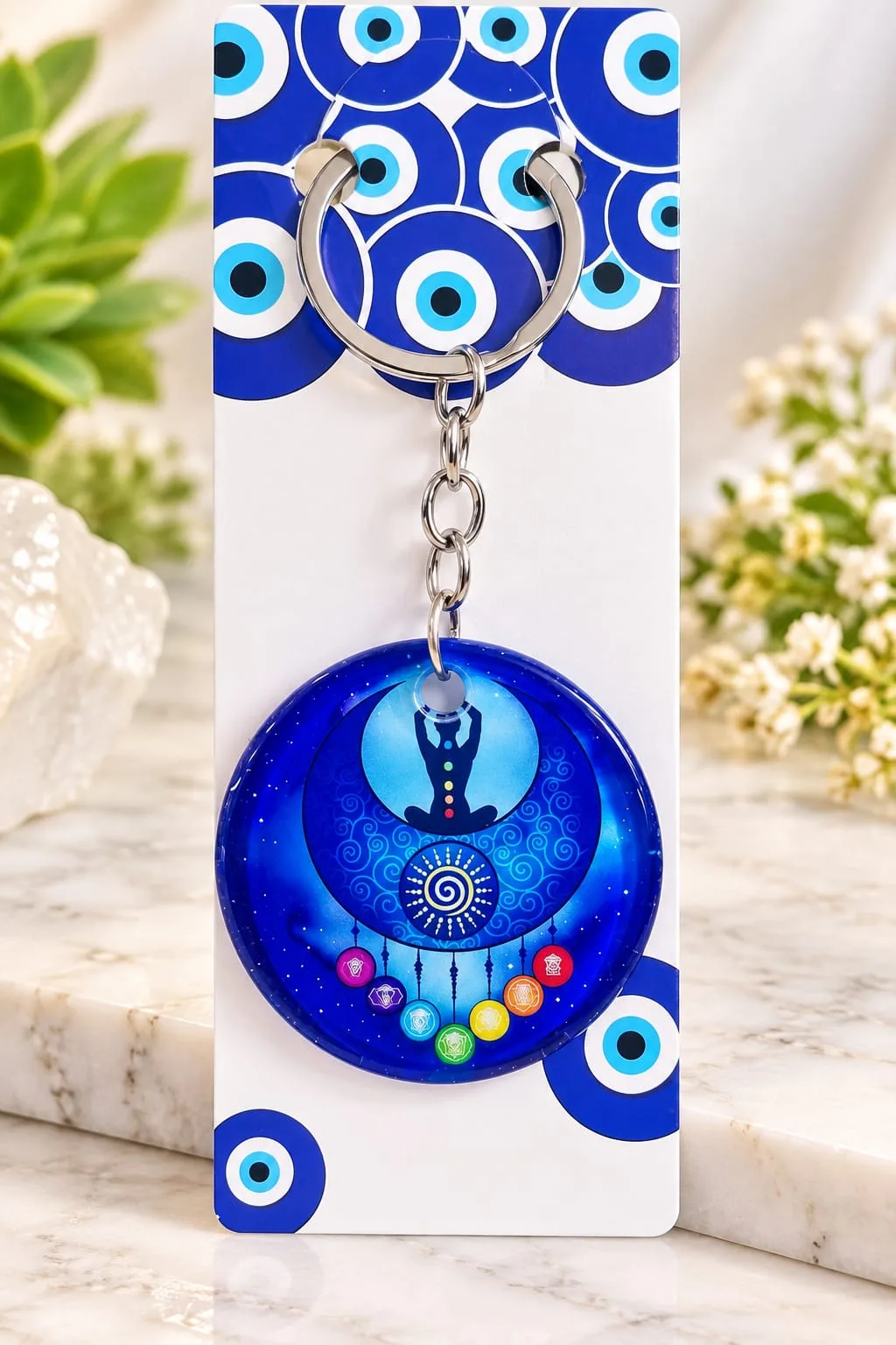 Llavero de Meditación con Luna y Chakras