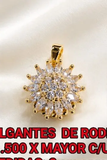Colgante de Rodio - Flor/sol con piedras blancas tipo baguette