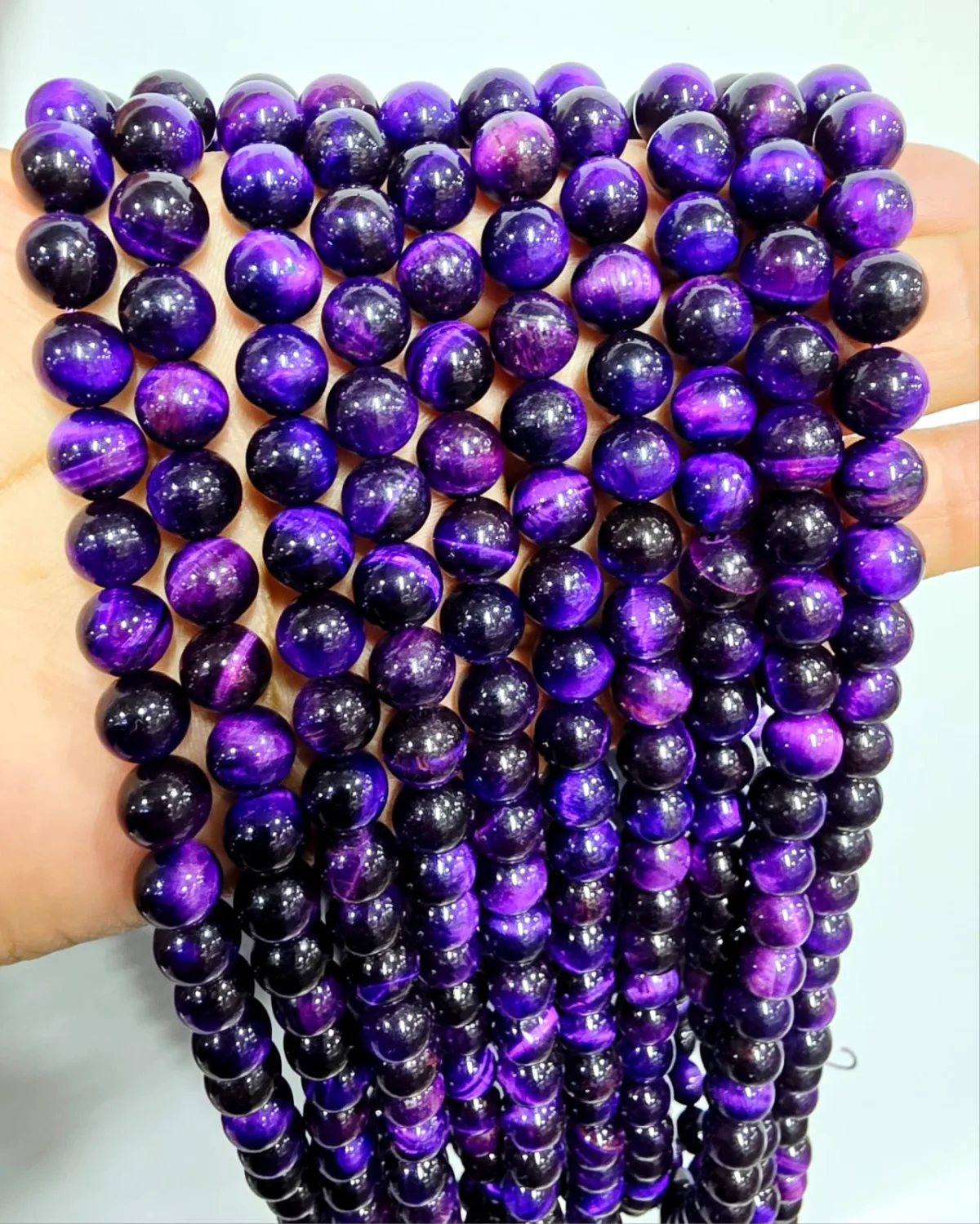 Tira de piedras de Ojo De Tigre Morado N°8