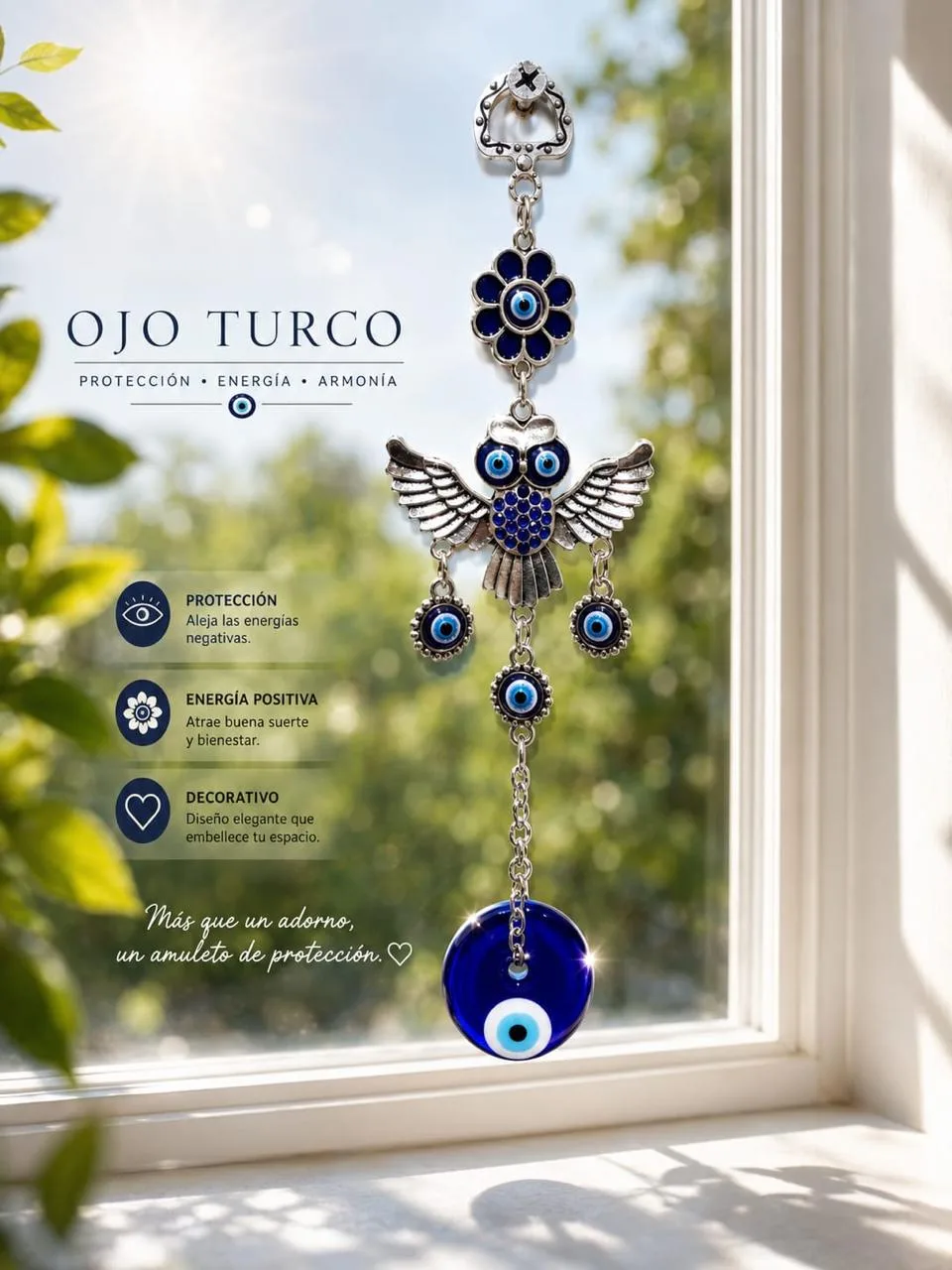 Colgante de Ojo Turco Búho con Flor