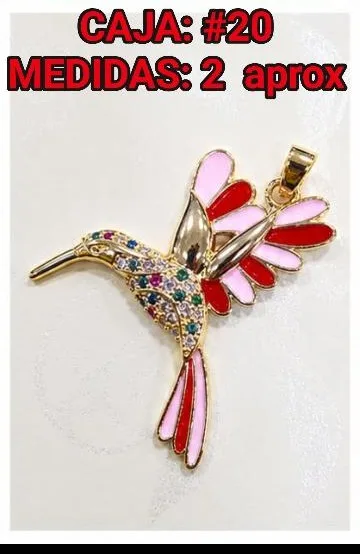 Colgante de Rodio - Colibrí alas esmaltadas rosa/rojo con cuerpo de piedras de color