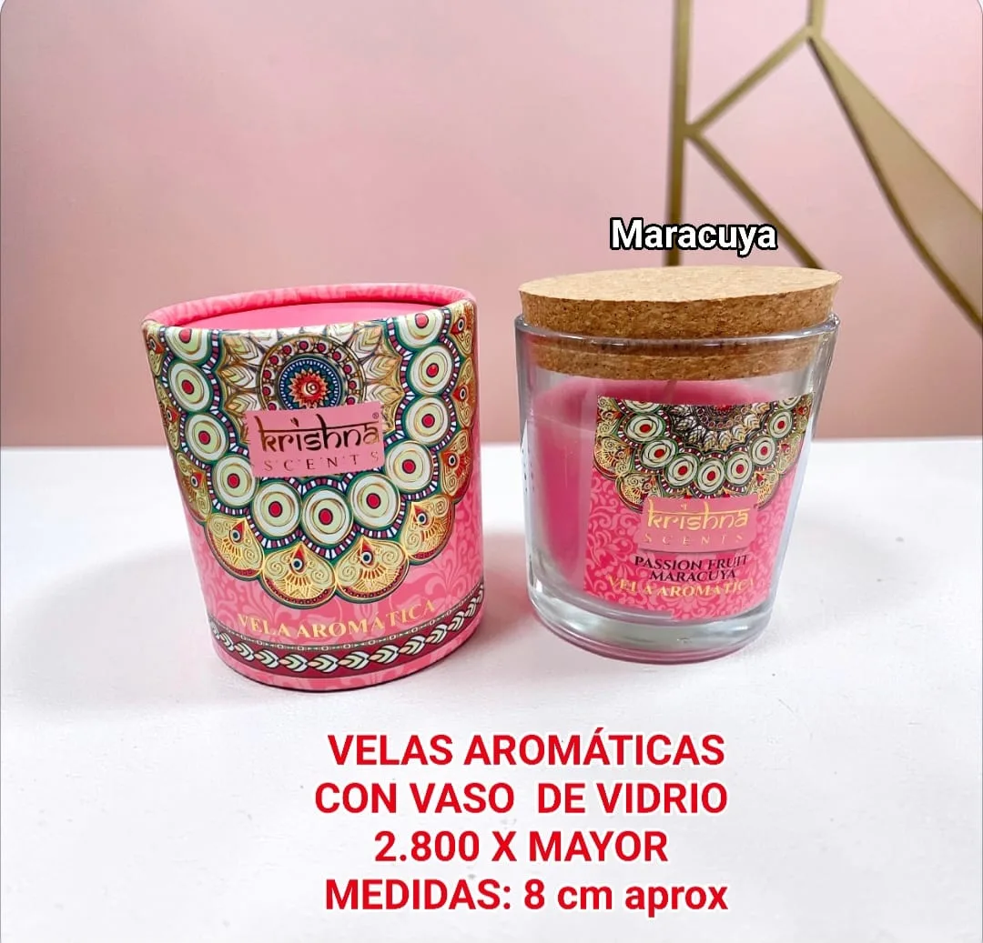 Velas Aromaticas Krishna Vaso de Vidrio Maracuya