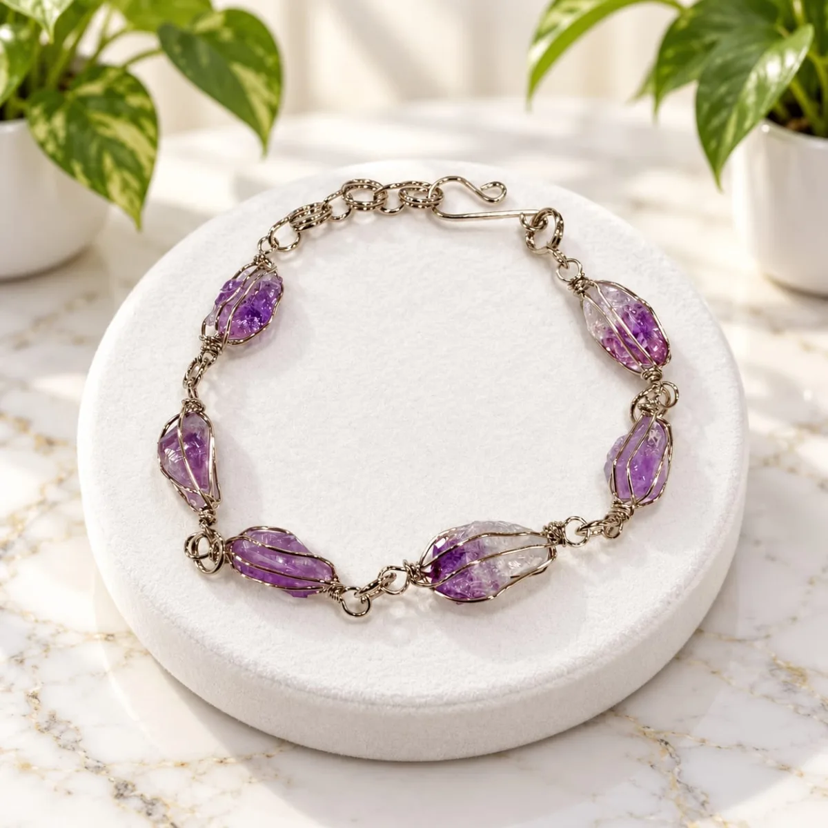 Pulsera de Amatista en Bruto con Alambre