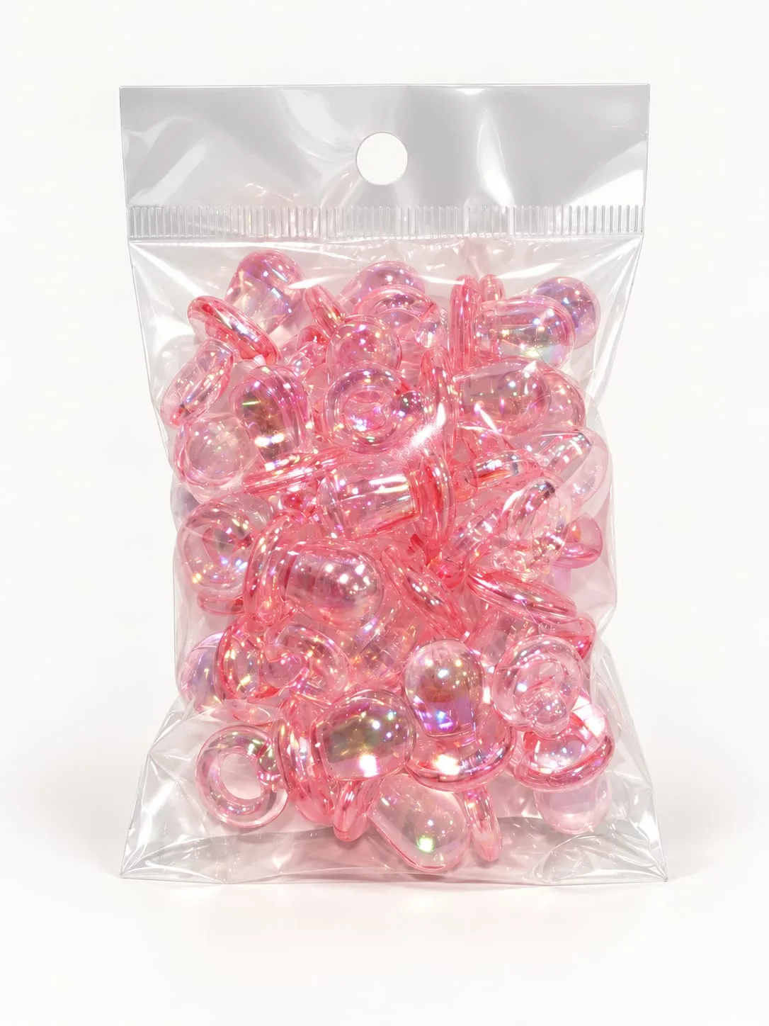 Cuenta Chupete Acrílico Rosado Transparente Tornasol