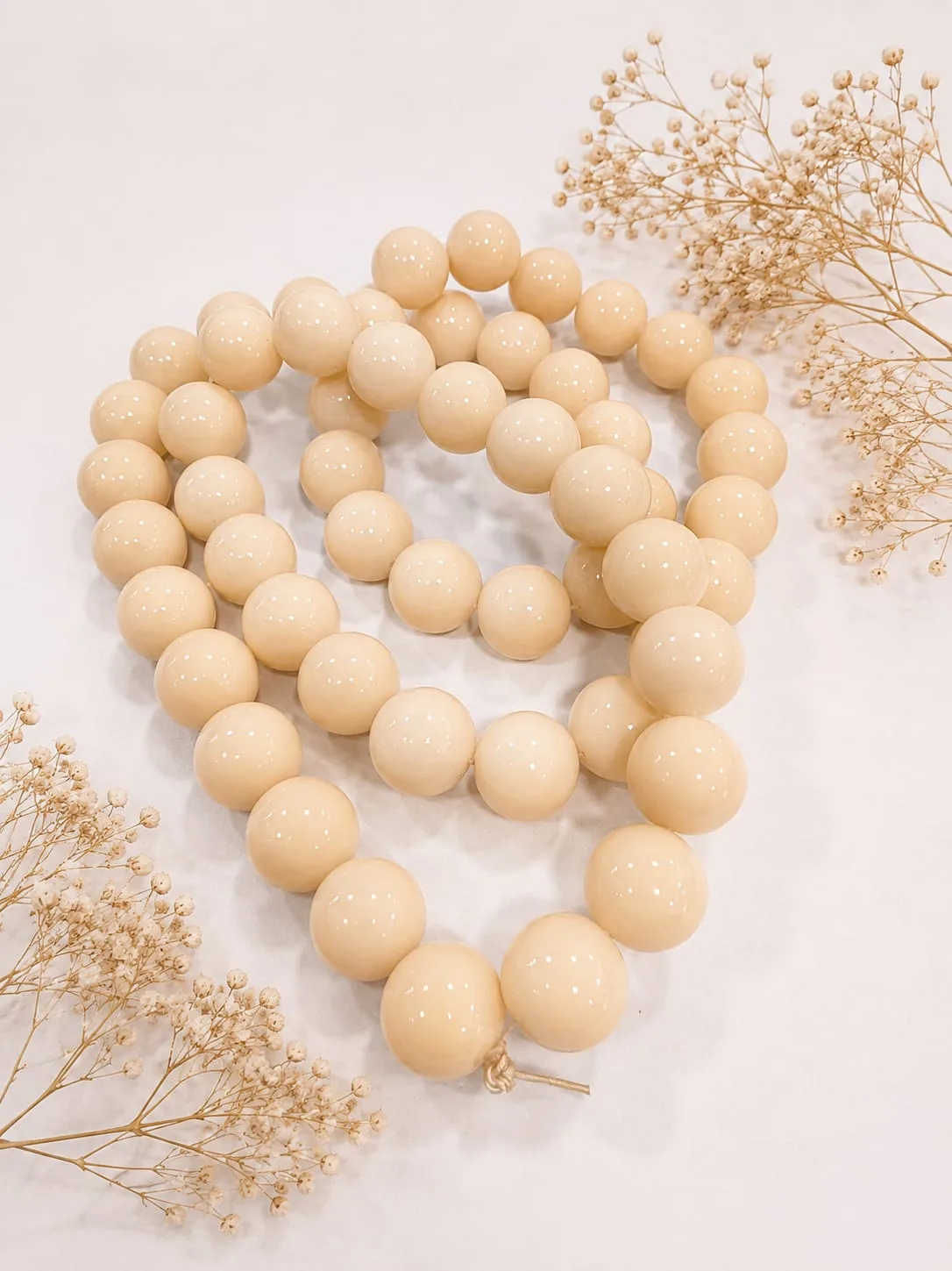 Cuenta de Vidrio Redonda Color Beige/Crema