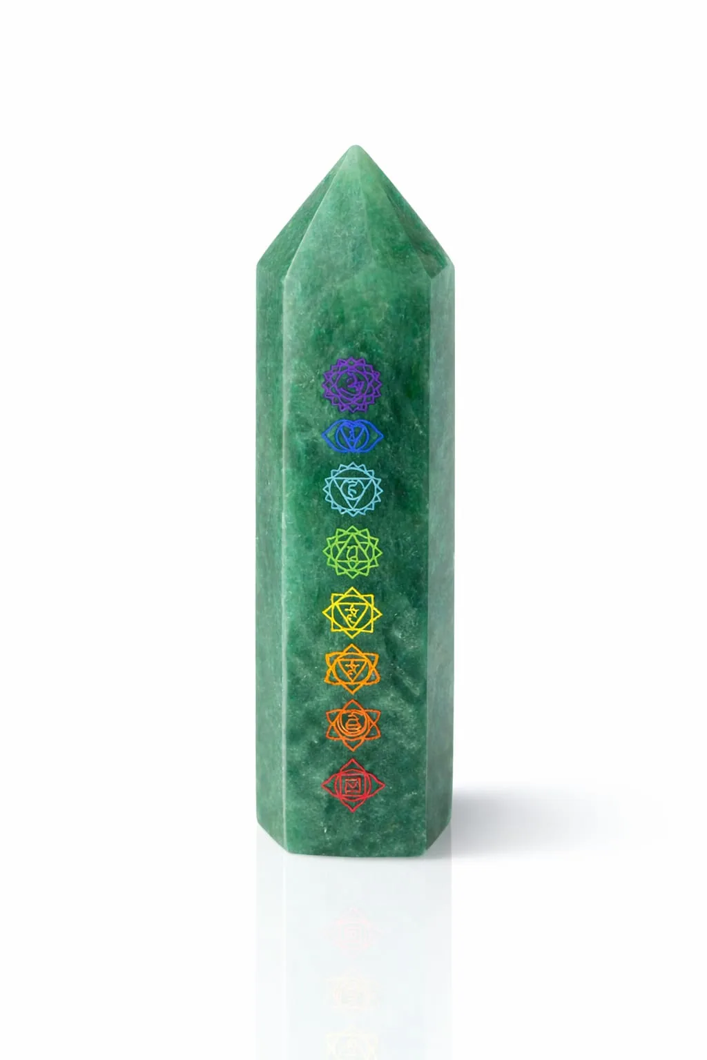 Obelisco de Cuarzo con Símbolos de Chakras - Jade