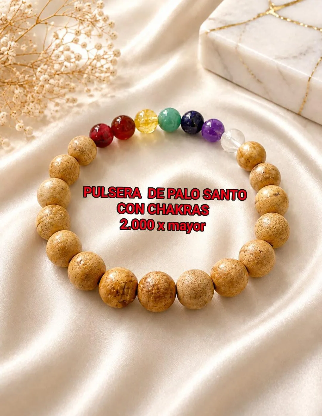 Pulsera de palo santo con chakras