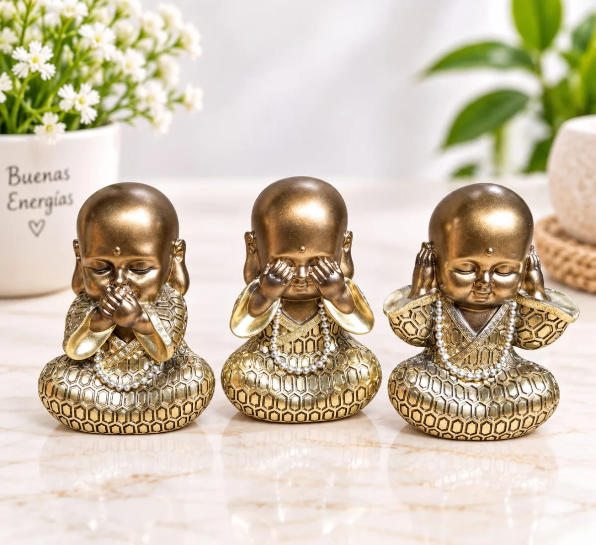 Set de Tres Monjes Sabios Dorados