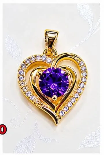 Colgante de Rodio - Corazon con circonia morada central