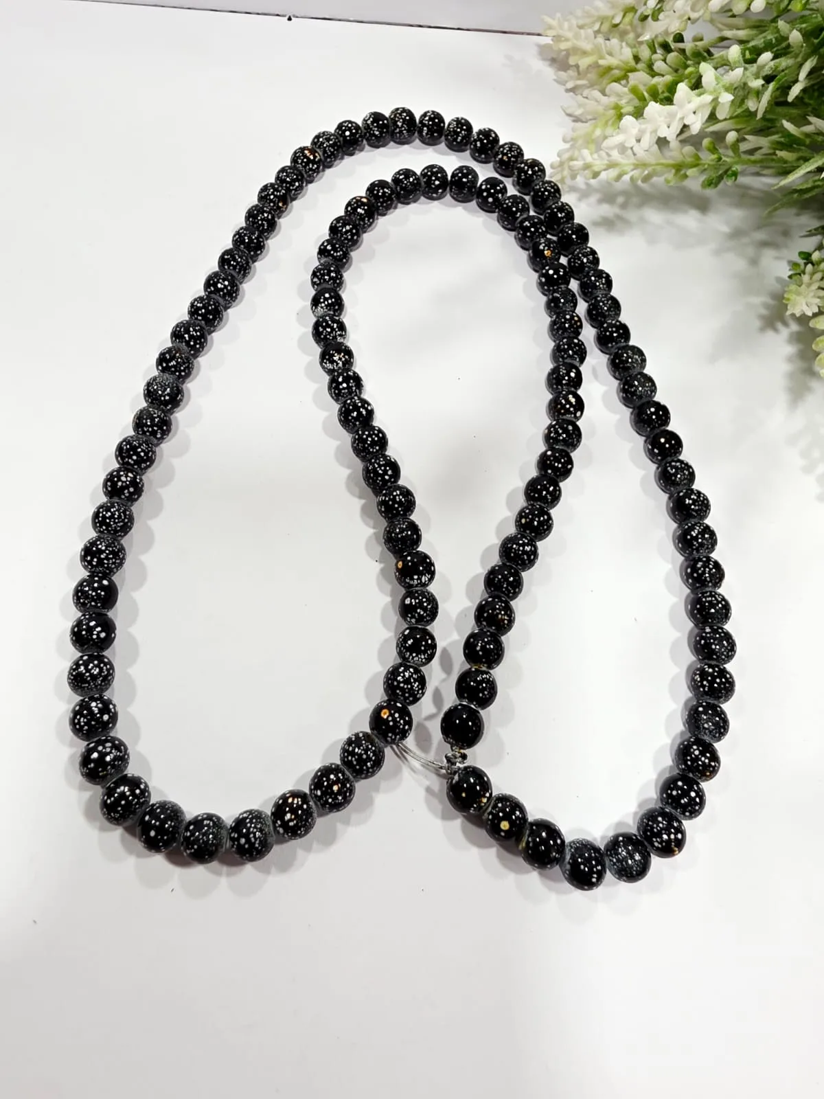 Cuentas de Vidrio Jaspeado 8mm Negra Blanca