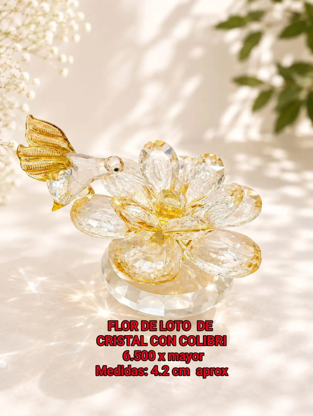 Flor de Loto de Cristal con Colibrí