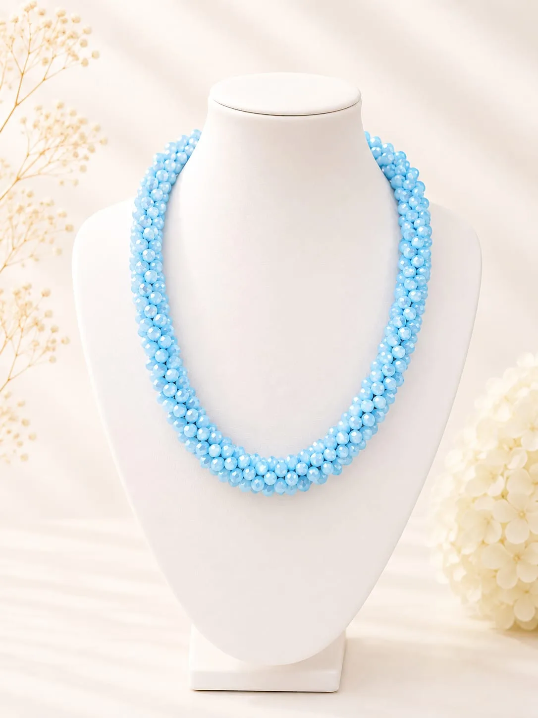 Collar Torzal de Cristal Facetado Celeste