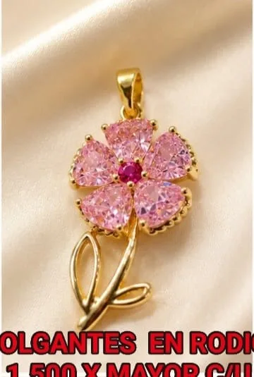 Colgante en Rodio - Flor rosa de 5 petalos