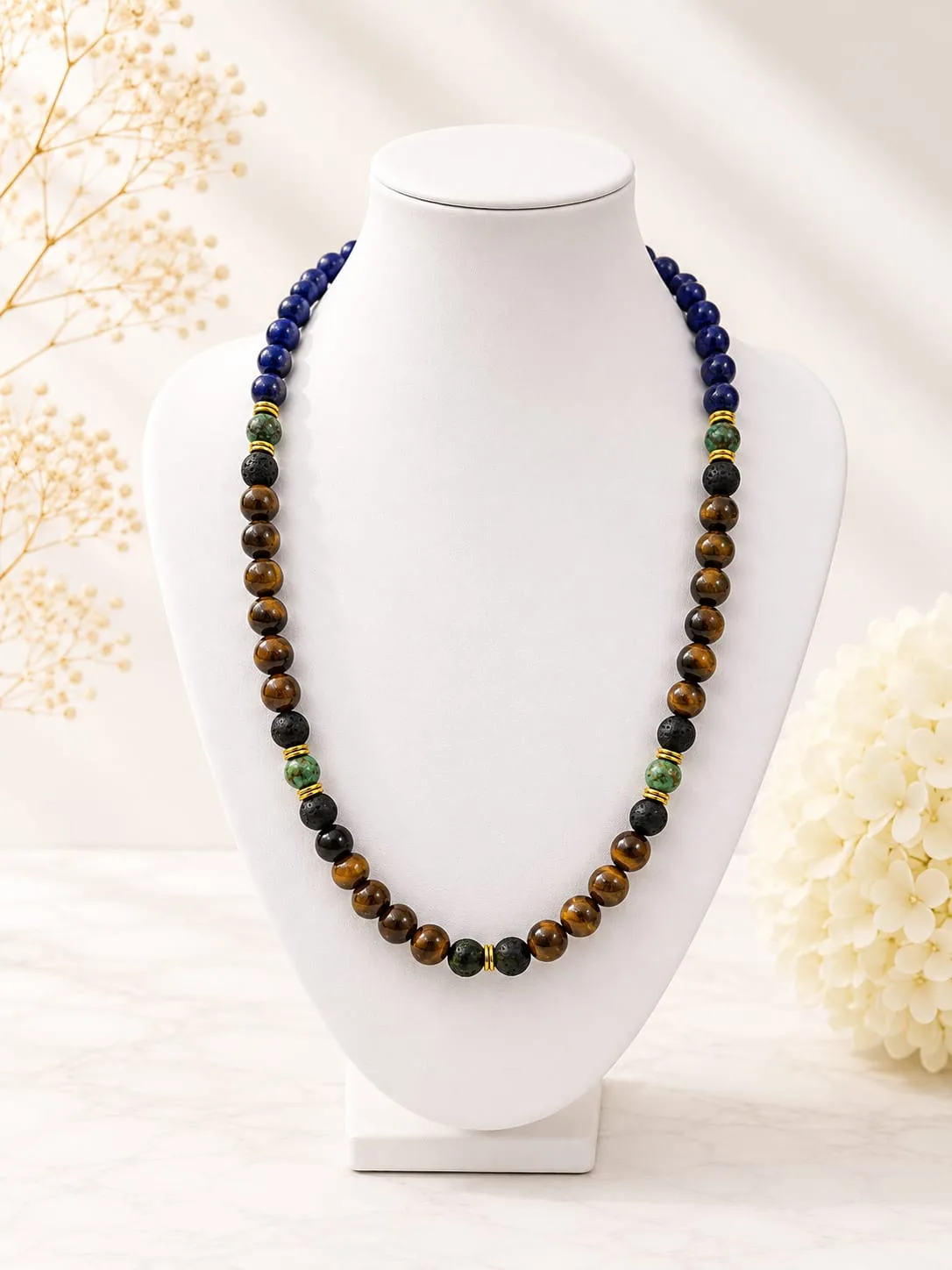 Collar de Ojo de Tigre, Lapislázuli y Turquesa