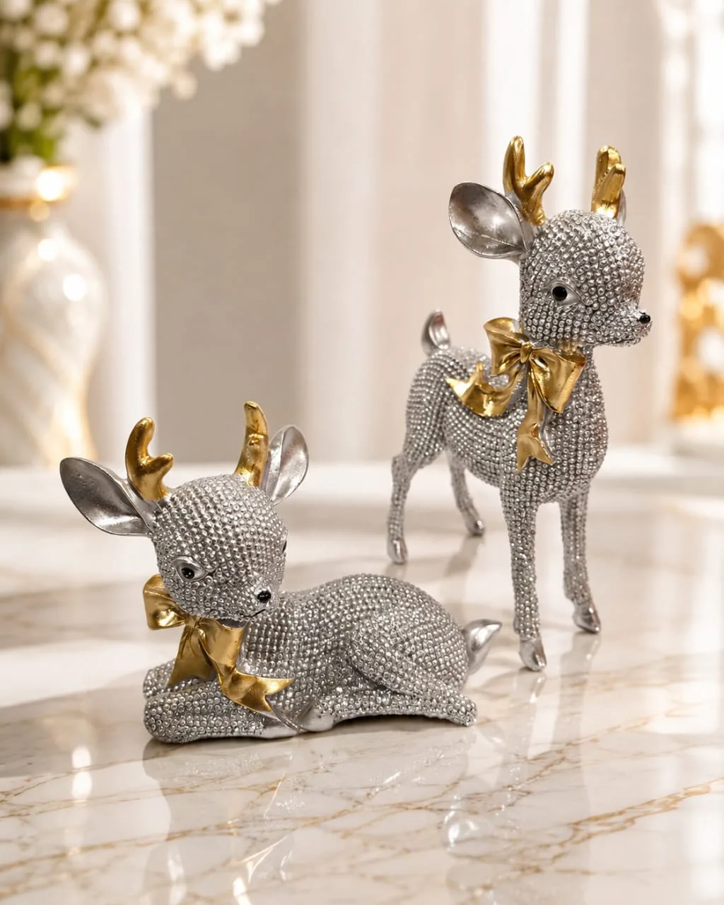 Set de 2 Ciervos Decorativos (Plateado)