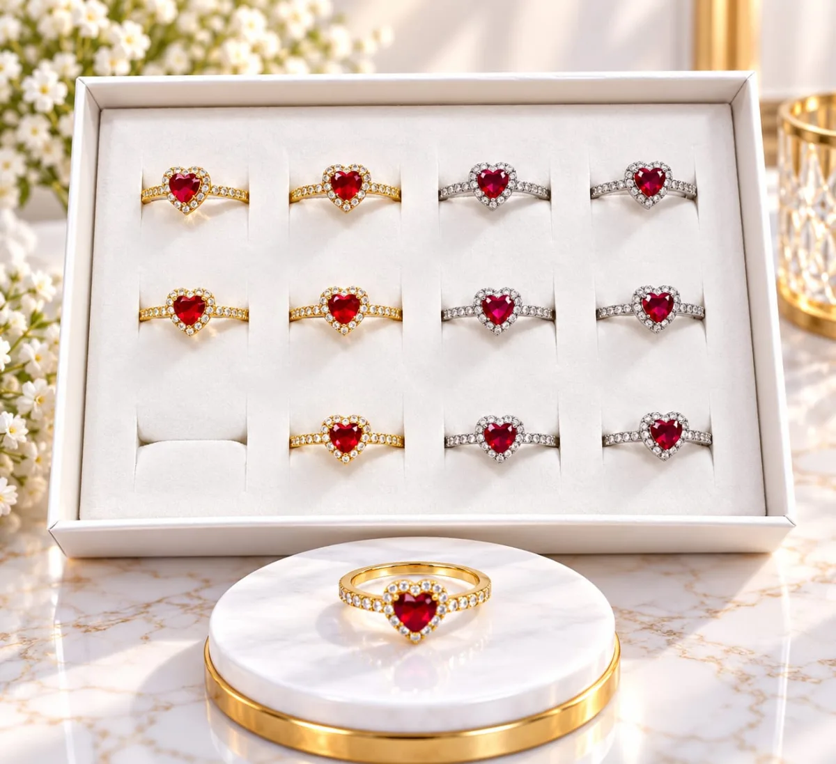 Anillo Ajustable Corazón Rojo Rubí
