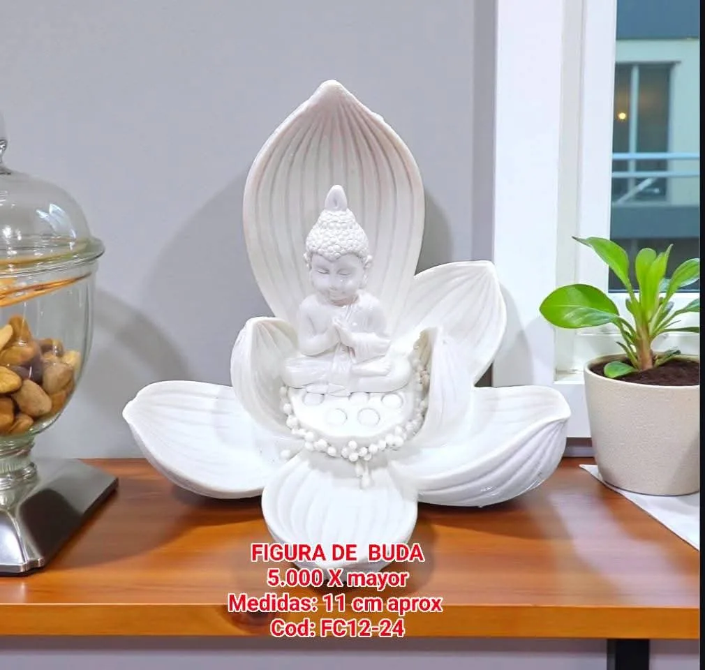 Estatua Buda en Flor de Loto Blanca