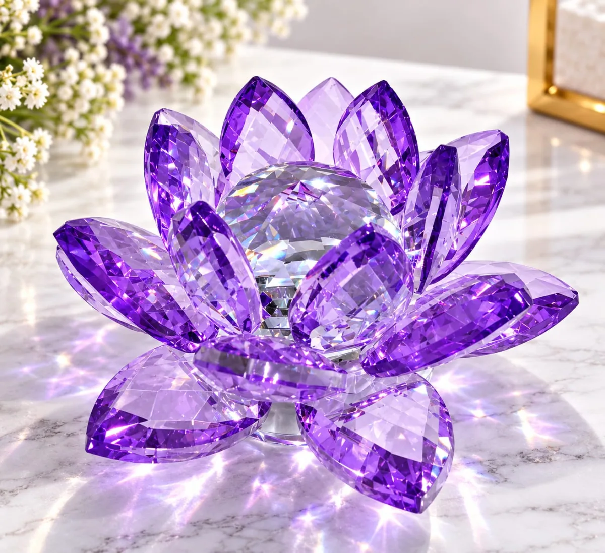 Flor de Loto de Cristal Decorativa (Morado)