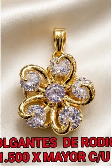 Colgante de Rodio - Flor espiral con corazones circonia blanca