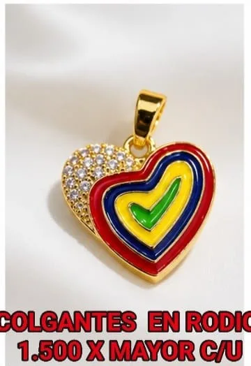 Colgante de Rodio - Corazón con check multicolor