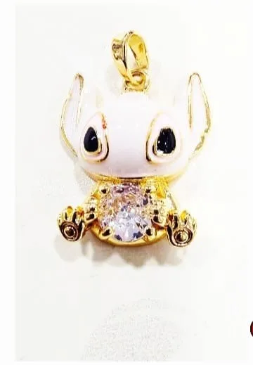 Colgante de Stitch de Rodio - Blanco con circonia lila en pecho