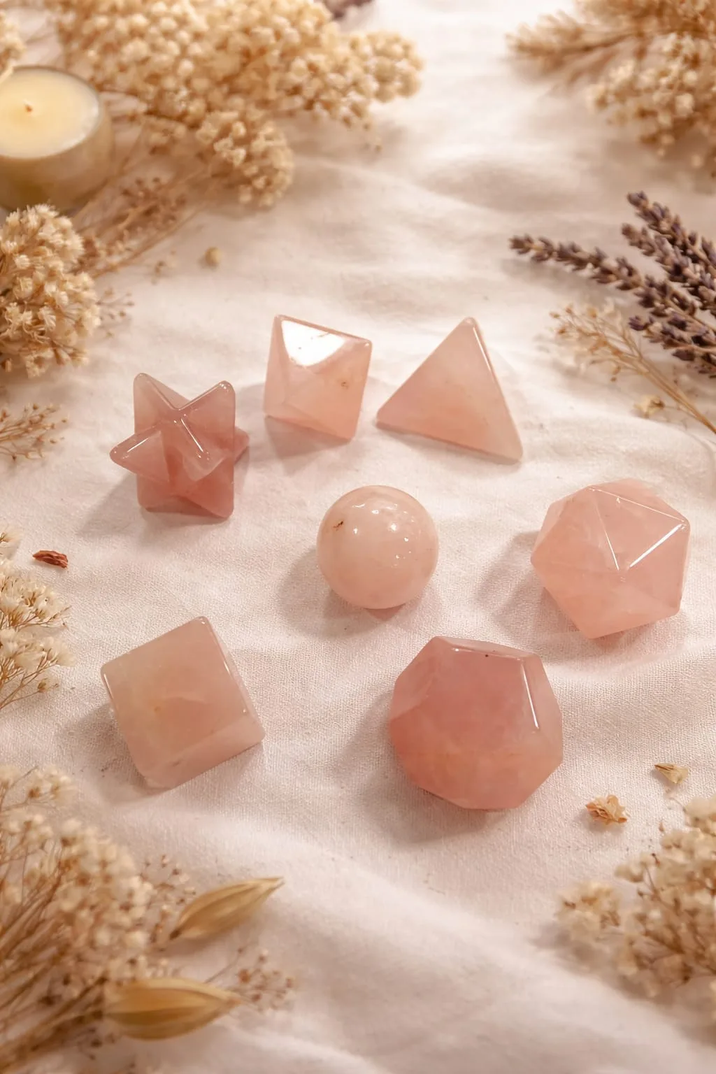 Sólido Platónico de Cuarzo Rosado