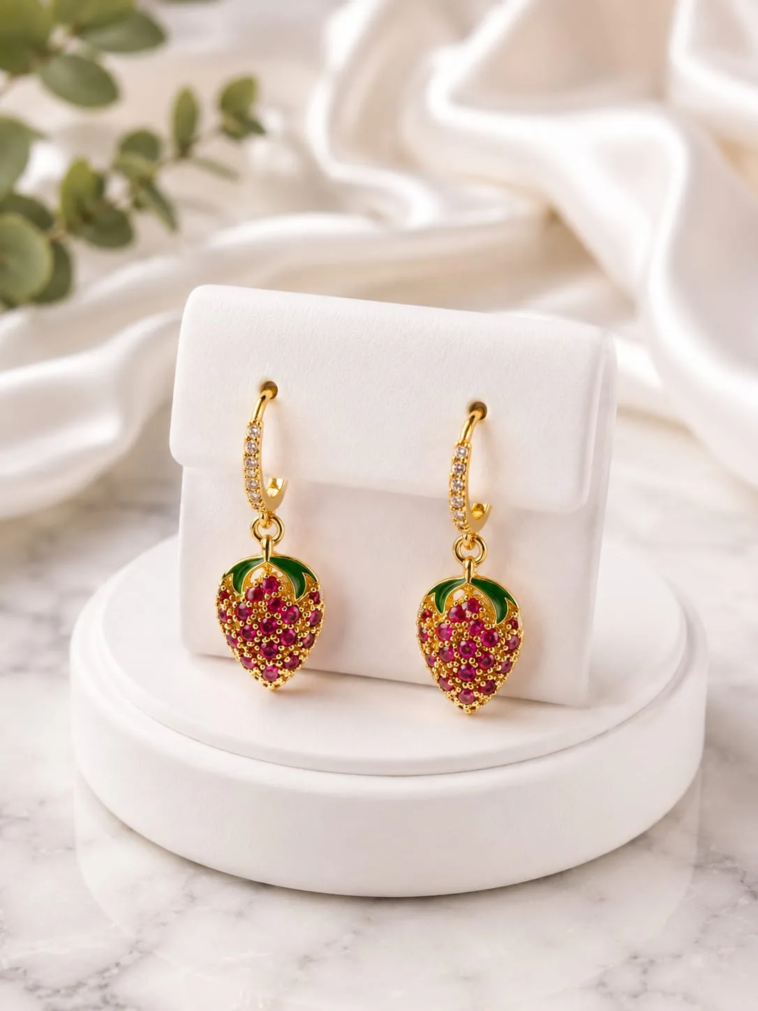 Aros de Acero - Fresa (Frutilla) Roja con Hojas Verdes