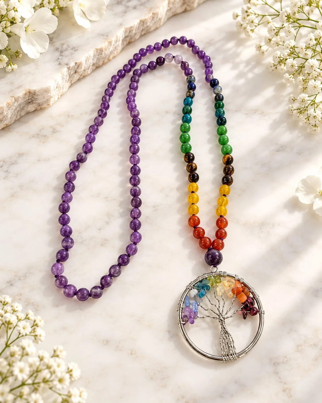 Set de Collares Amatista y Árbol de la Vida 7 Chakras