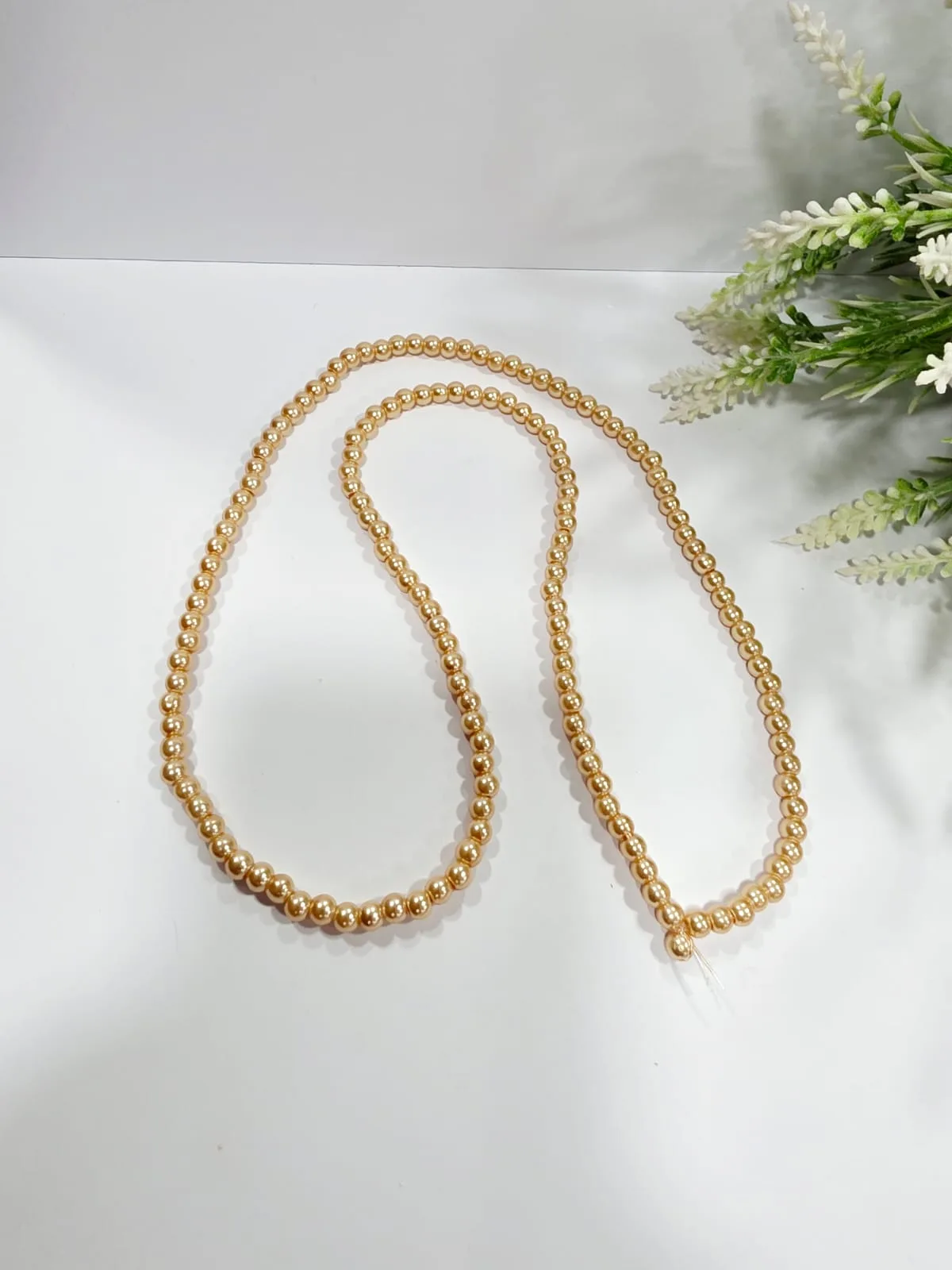 Collar de Perlas de Vidrio Dorado 6mm