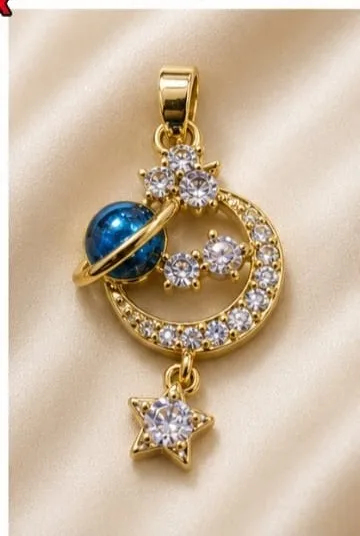 Colgante de Rodio - Luna con planeta y gota