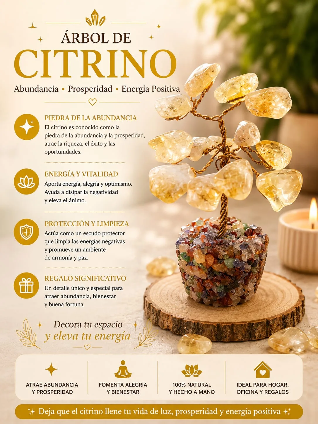 Árbol de la Vida con Base de Cuarzos Molidos