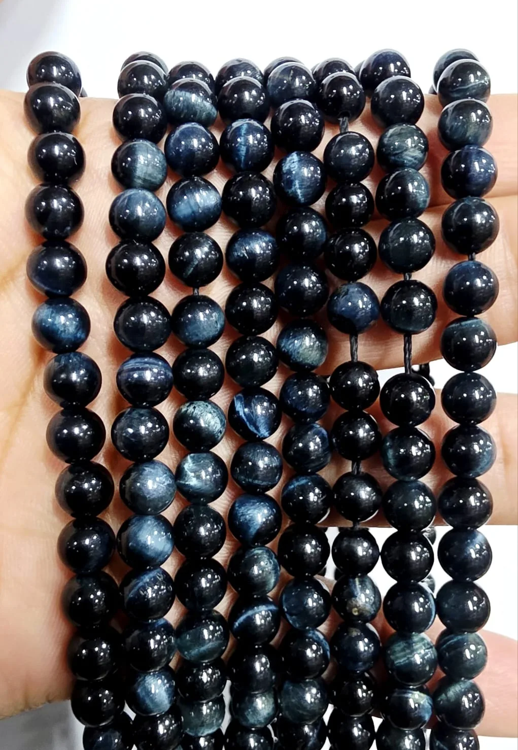 Tira de piedras de Ojo de Halcón Azúl N°6
